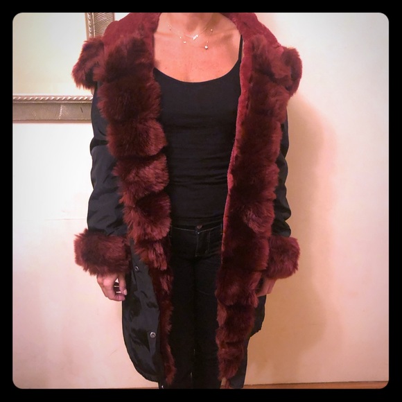 Roiii Fashion Jackets & Blazers - Faux fur Burgundy and Black Parka - NWT